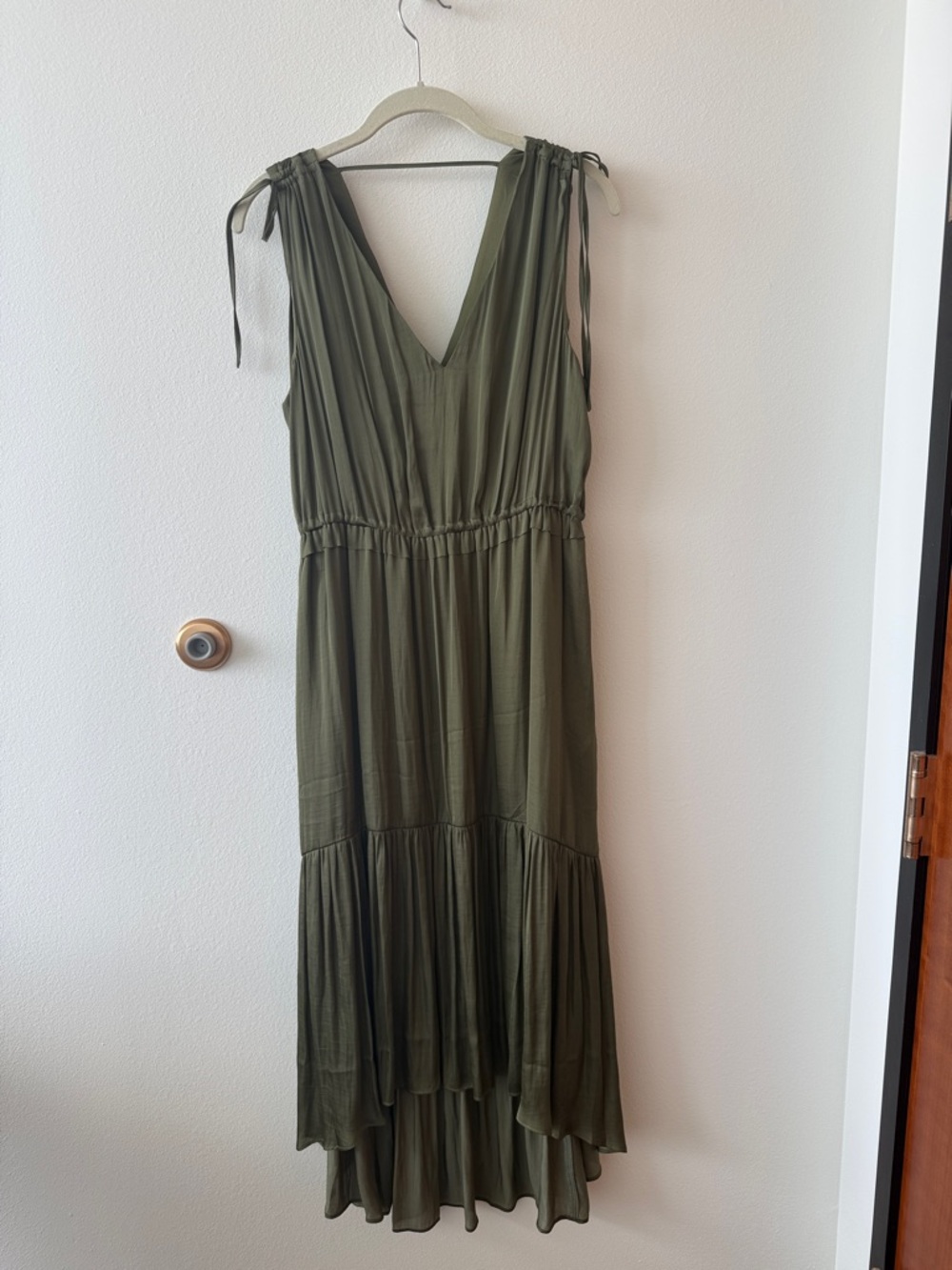 Banana Republic Olive High-Low Tiered V-Neck Dress